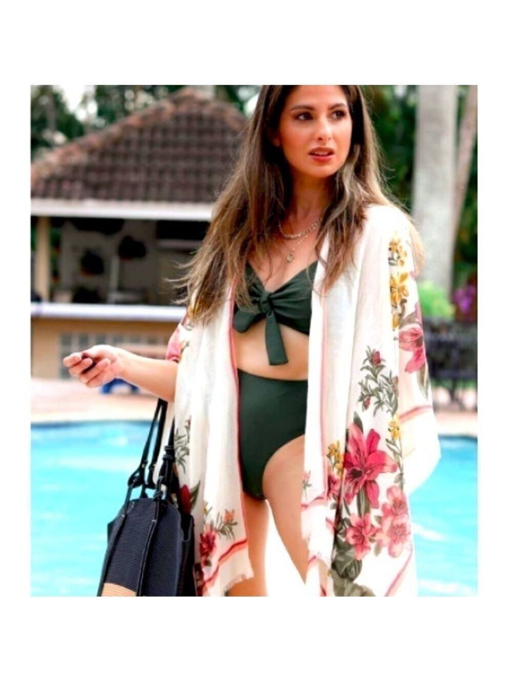New Beautiful Floral Ivory Pink Kimono Swimsuit Beach Cover Swimwear Cardigan